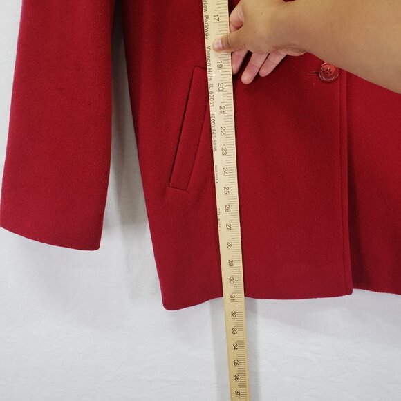J. Percy Red 100% Merino Wool Pockets Hooded Mid Length Winter Coat Size S - Picture 6 of 16
